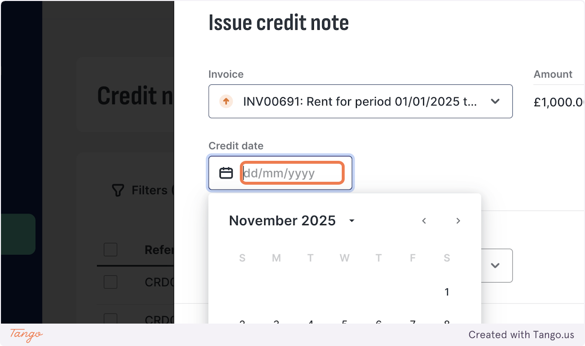 Select the date when the credit note applies to