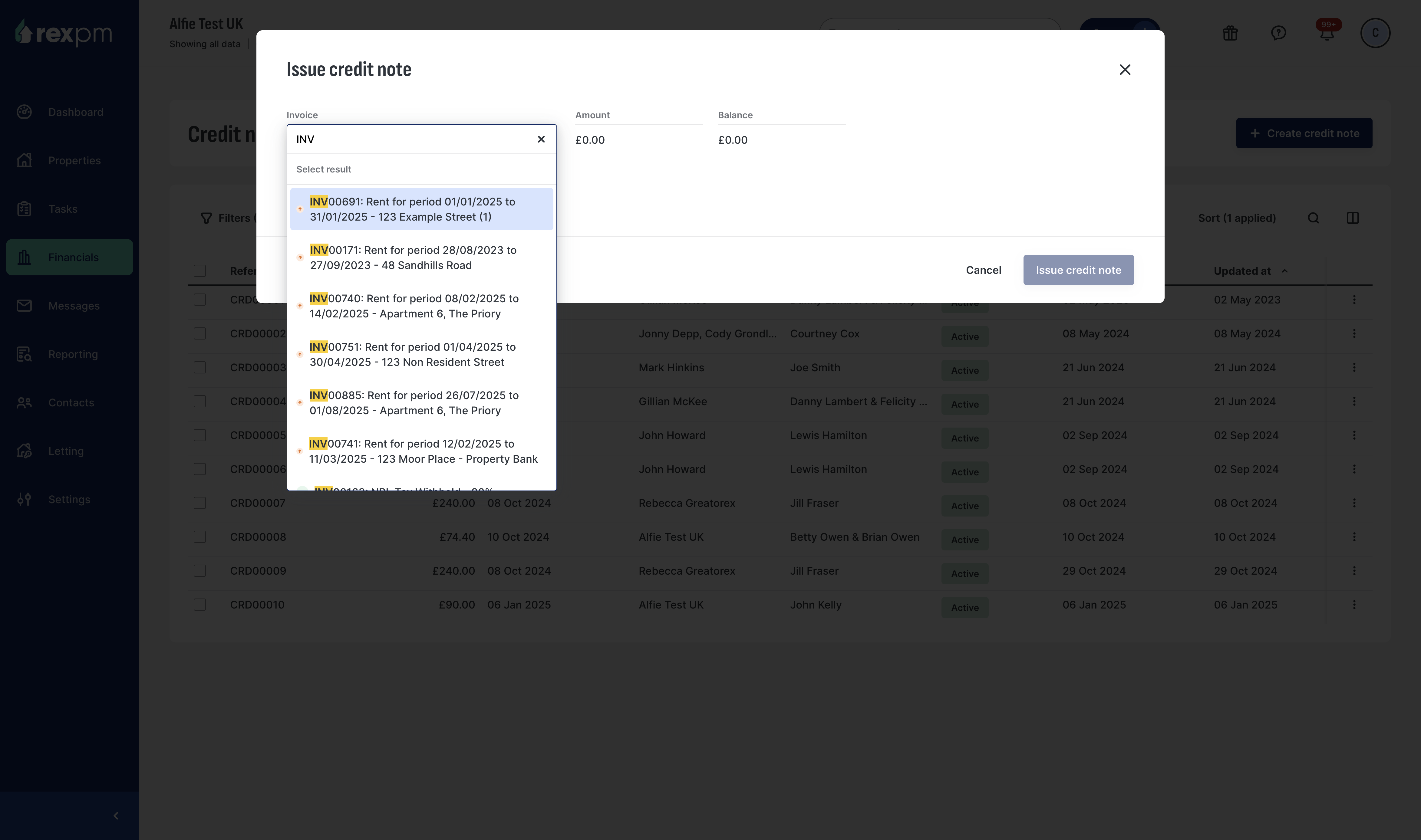 Find the invoice that you would like to apply the credit note to