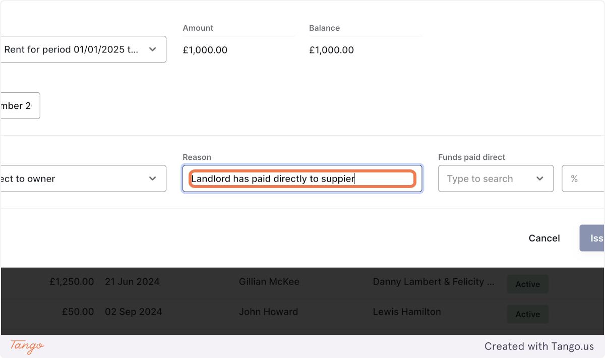 Type in a reason for the credit note