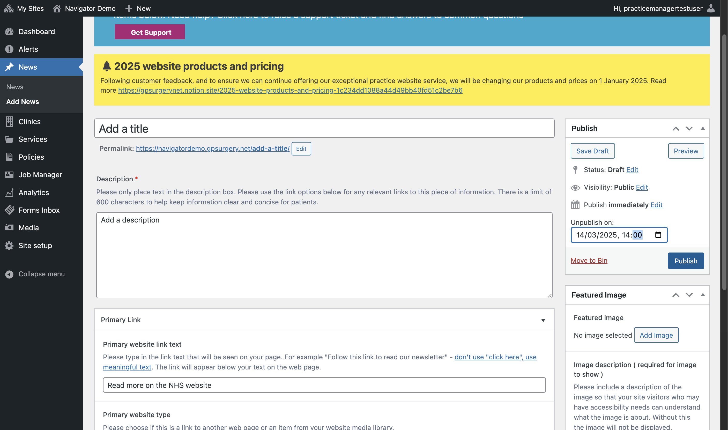 The Publish button in the Publish box