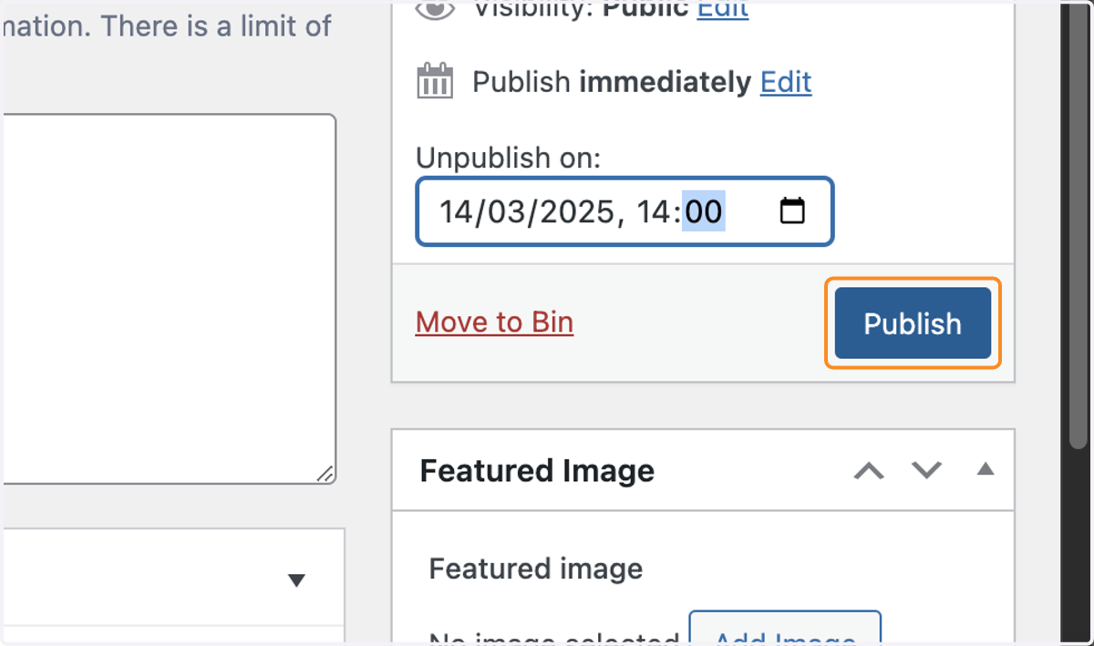 The Publish button in the Publish box