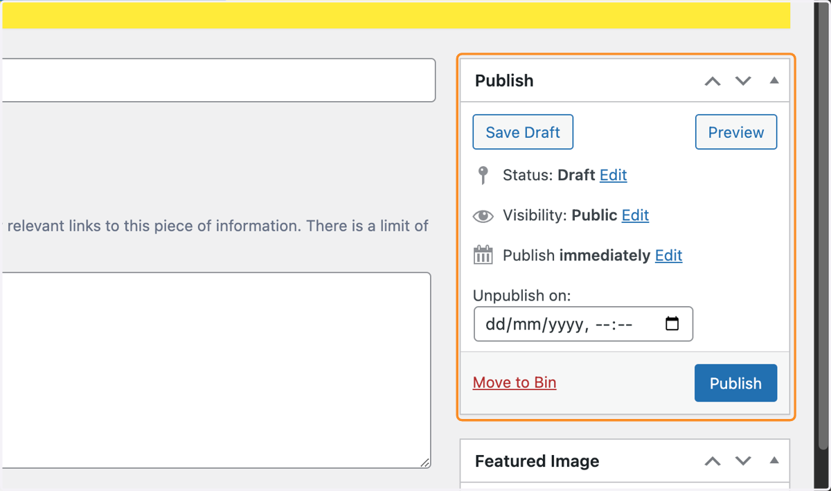 The Publish box in the Editor
