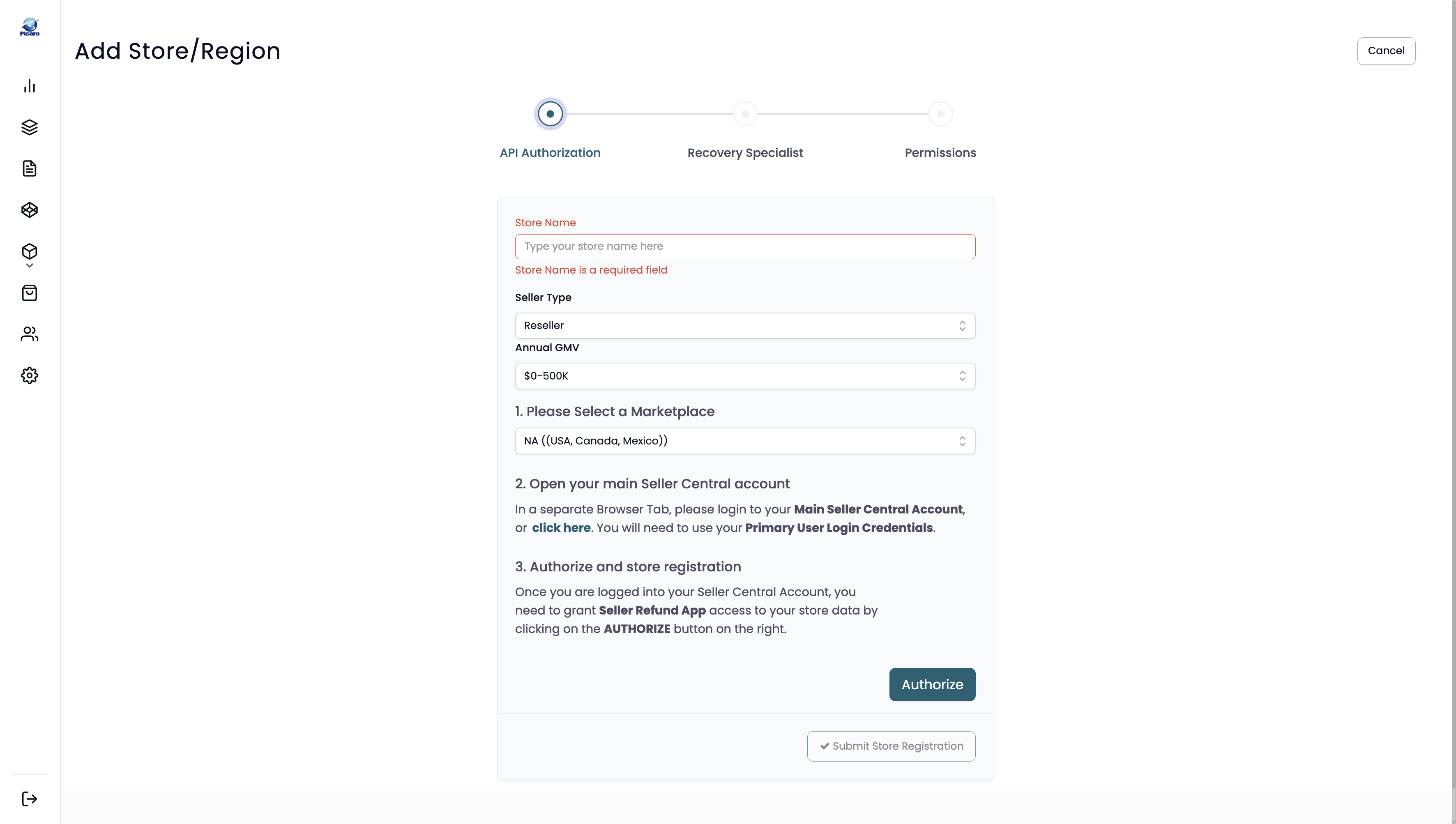 Submit Store Registrationをクリック