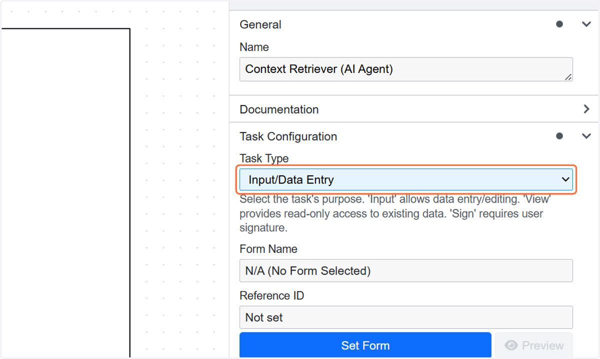 Select Input/Data Entry from Task Type
