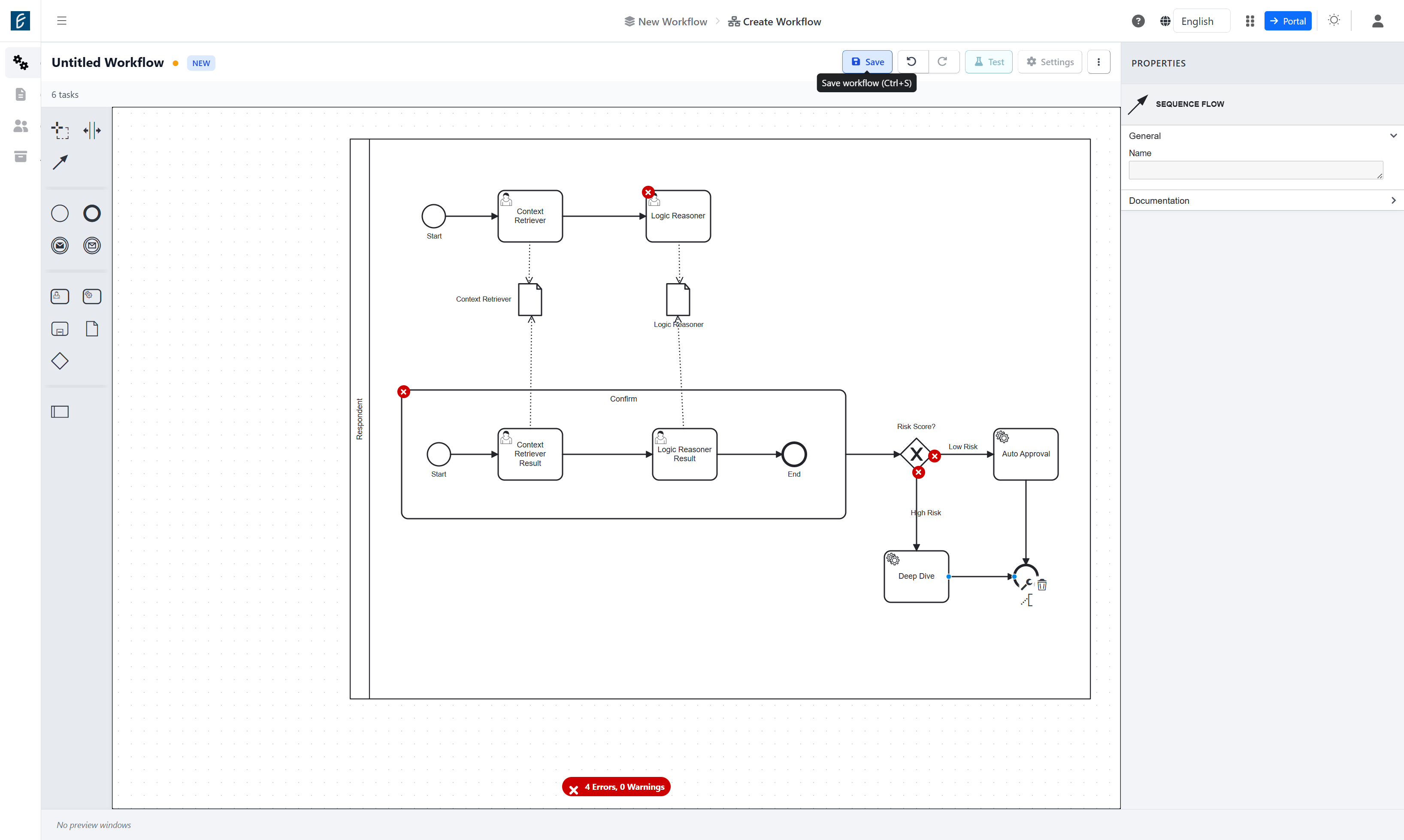 Click on Save workflow (Ctrl+S)