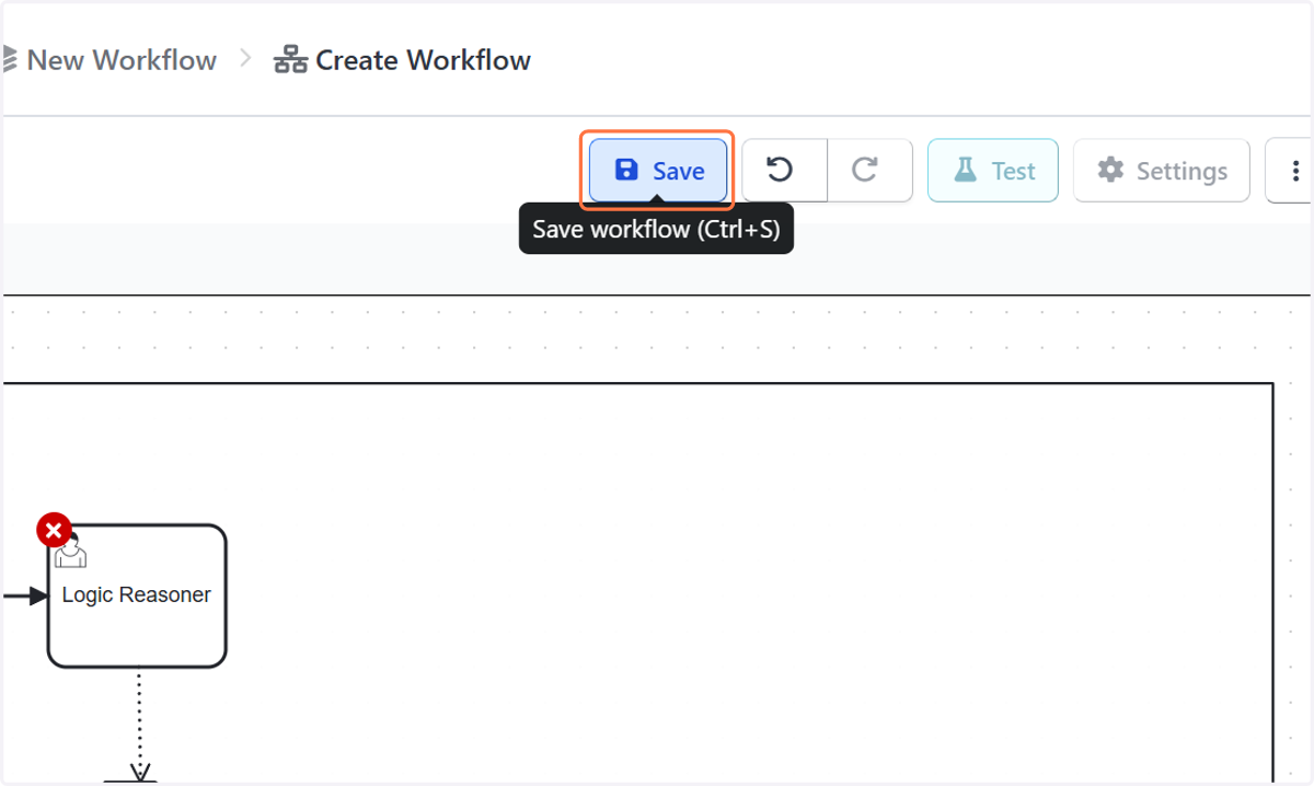 Click on Save workflow (Ctrl+S)