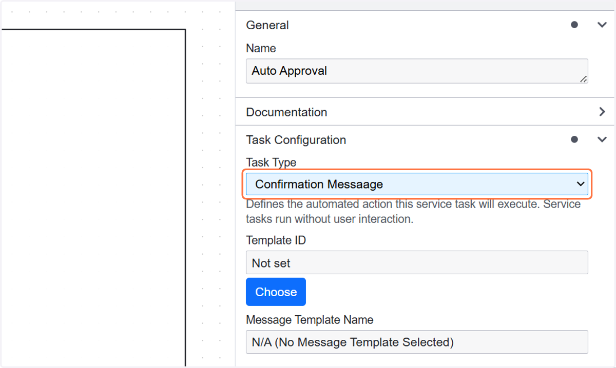 Select Confirmation Messaage from Task Type
