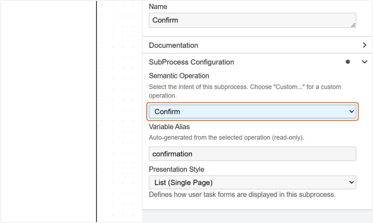 Select Confirm from Semantic Operation