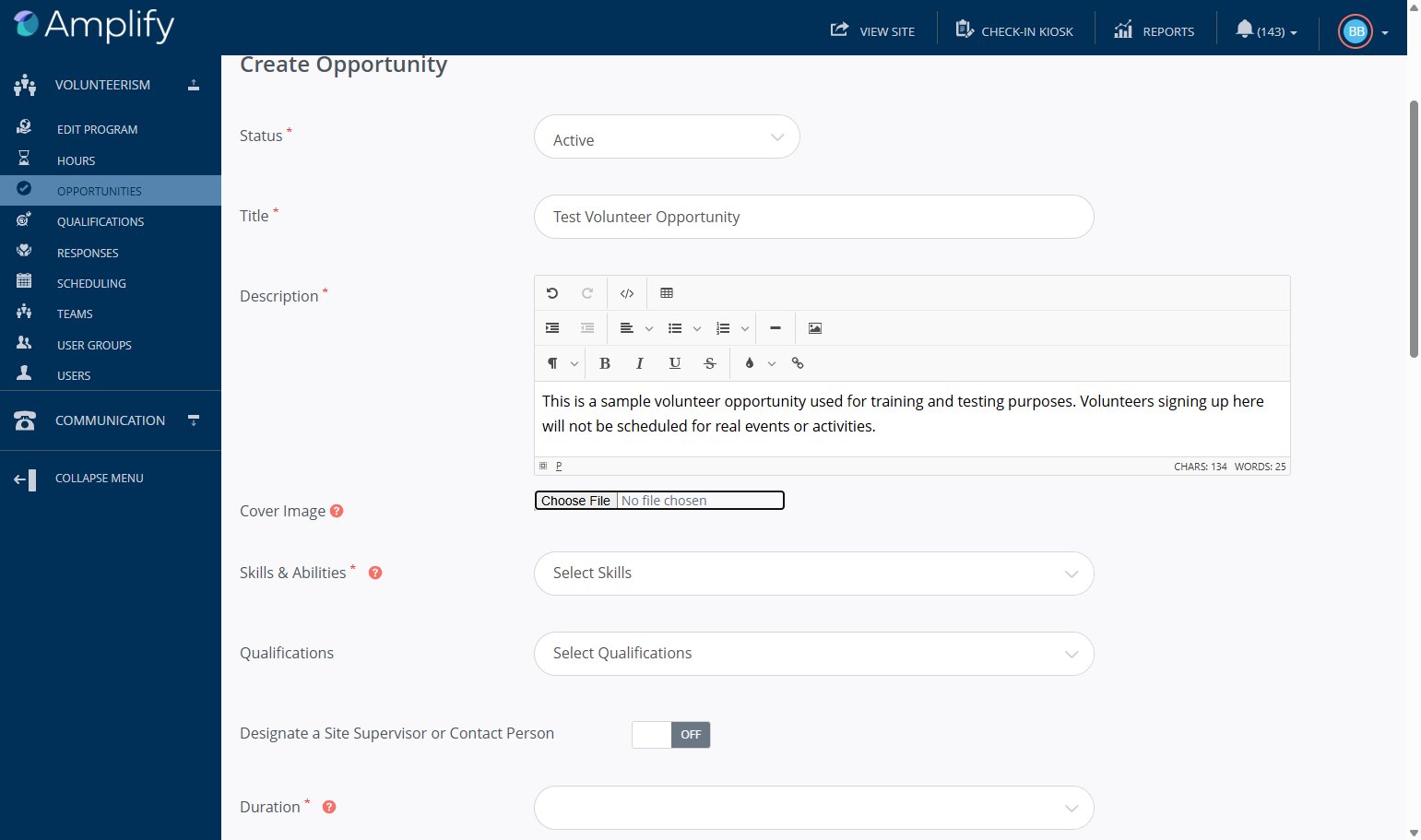 Cover Image: You can choose a cover image, which will be displayed when volunteers click on your opportunity.