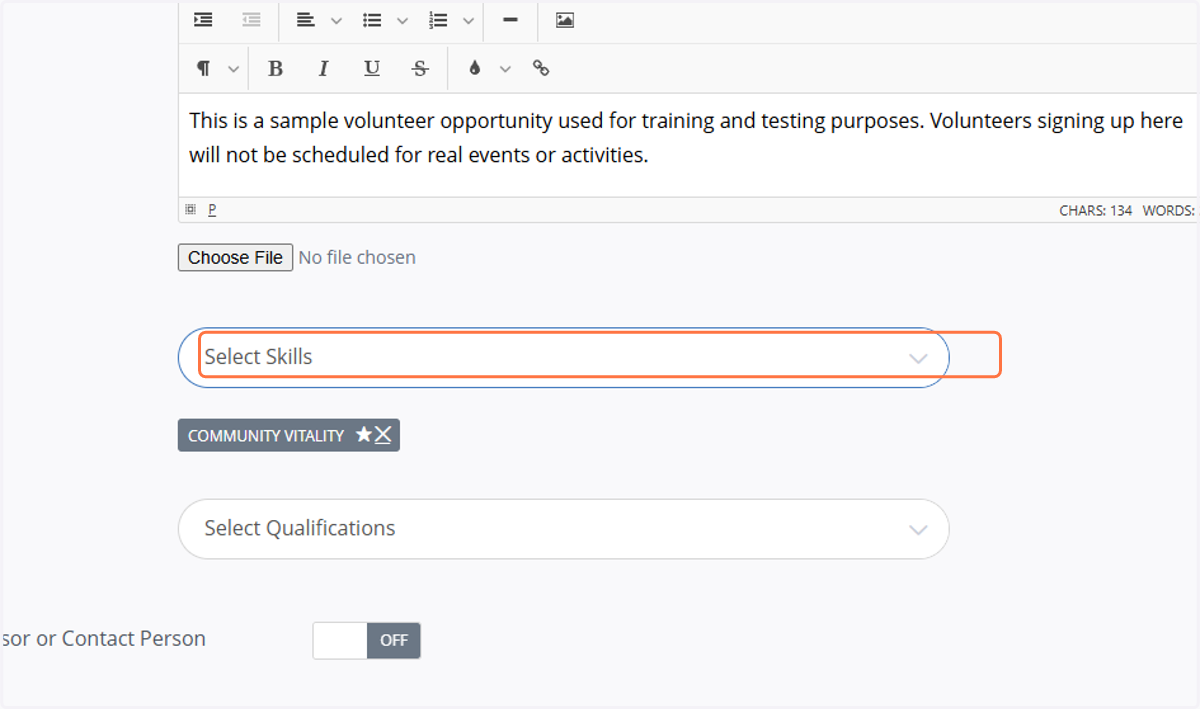 Skills & Abilities: Please choose required skills and abilities from the drop-down menu.