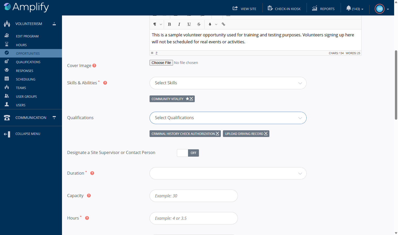 Qualifications: Select the appropriate options from the dropdown menu, if applicable.