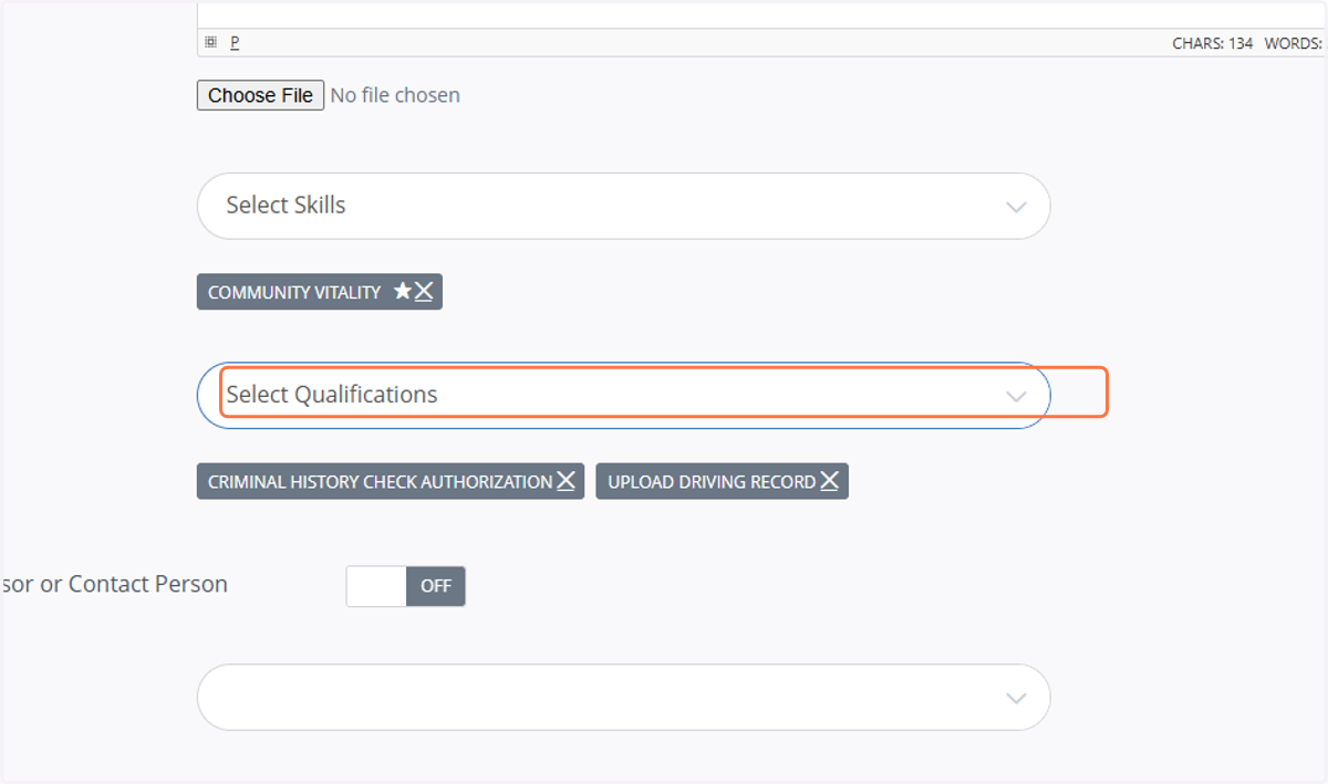 Qualifications: Select the appropriate options from the dropdown menu, if applicable.
