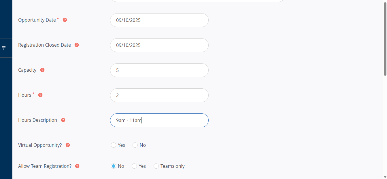 13. Hours Description: This is an optional field. Please add a hour description. For example, 9am to 11am