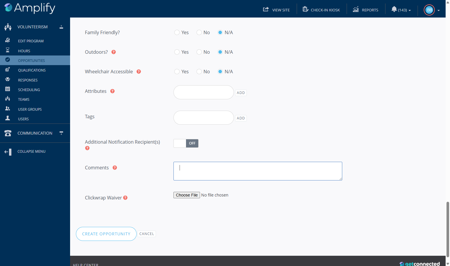 Once you have completed all required fields, click on “Create New Opportunity” to save and your opportunity.