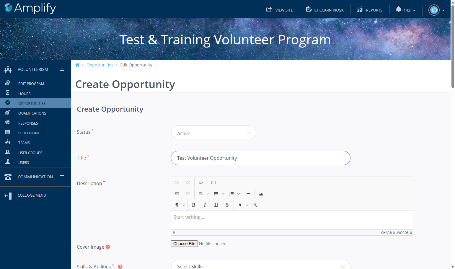 Title: Give your volunteer Opportunity a title.