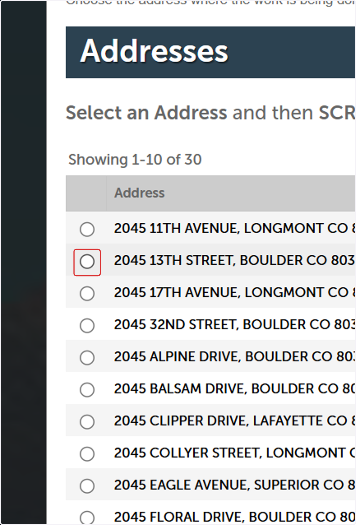 Select the worksite address.