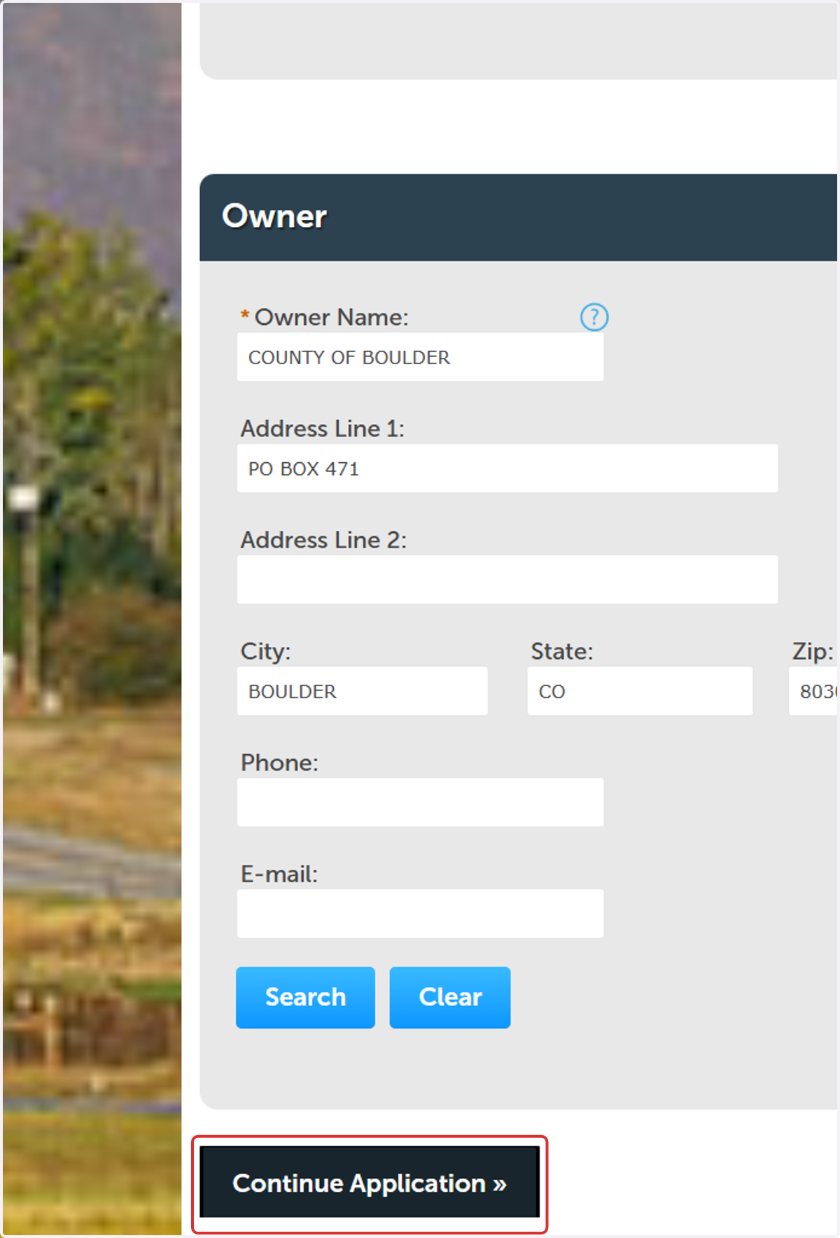 Verify the worksite information. Click on Continue Application
