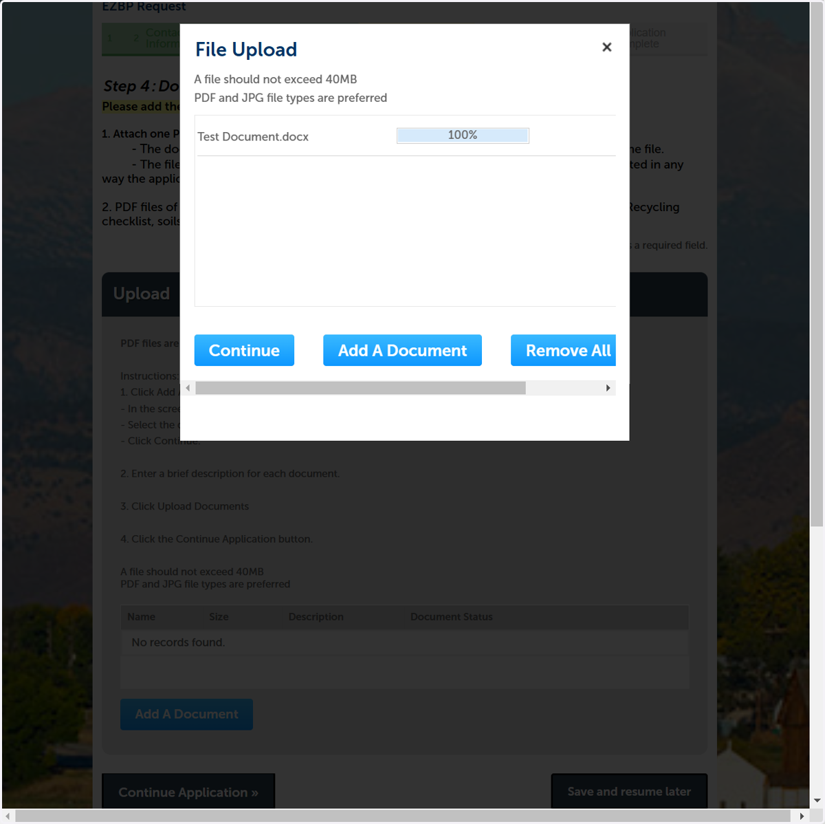A new box will appear, at the bottom of this box, click “Add a Document”. A new dialog box will open, here you will navigate to where your documents are stored and select them. Note: You may be able to select more than one document. Click Open. (This