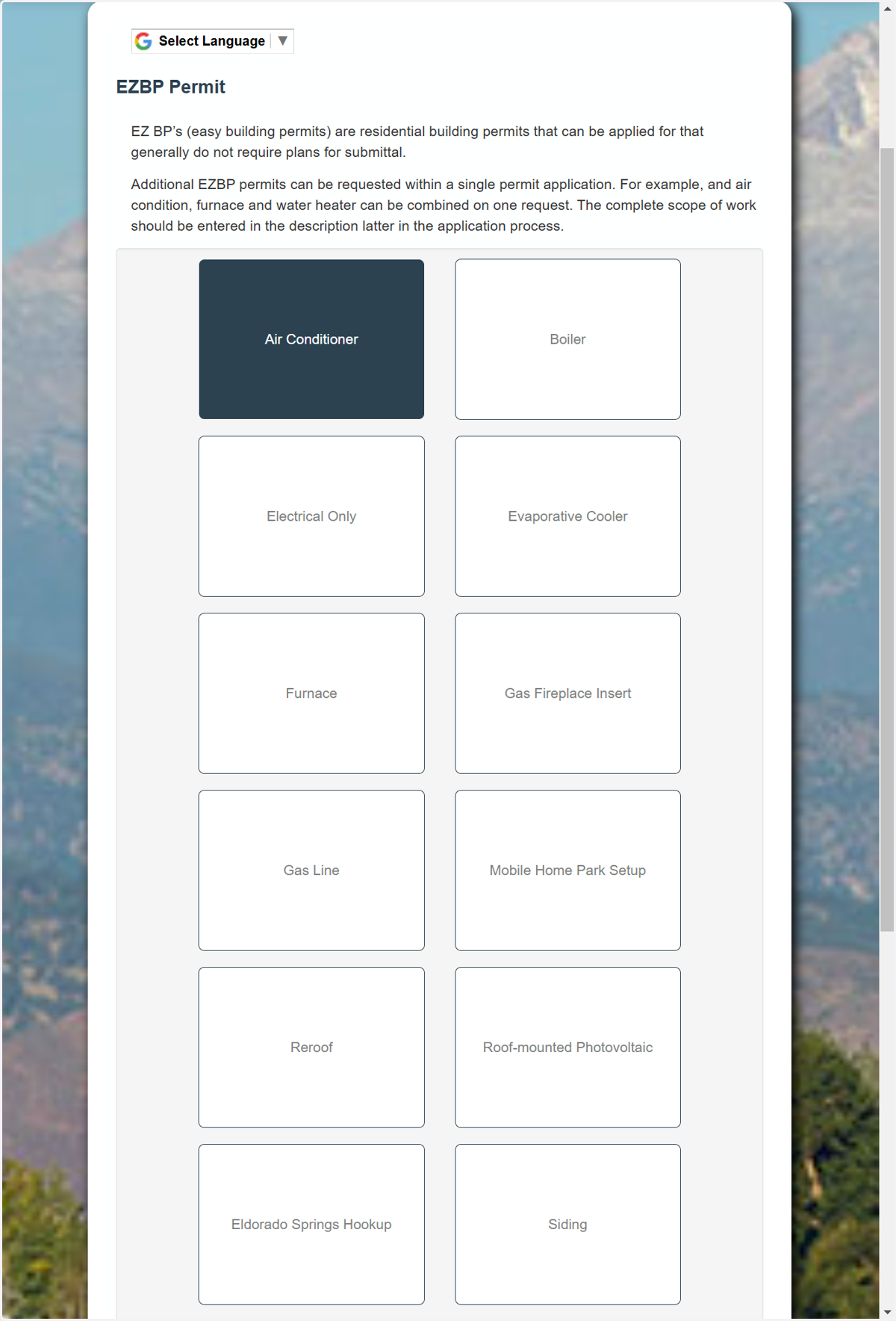 Select the Permit Type