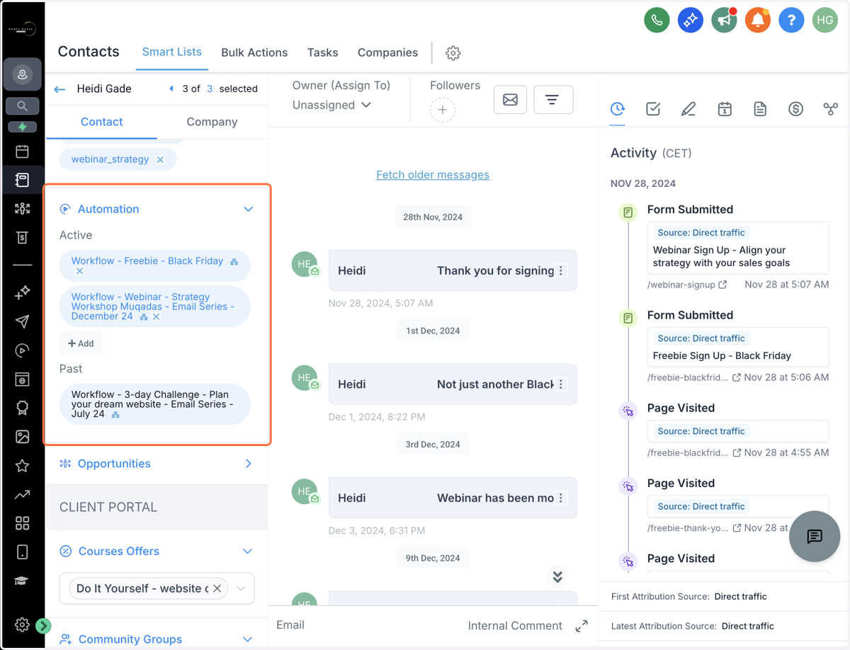 Hvilke workflows de enten er i (active) eller har været i (past)