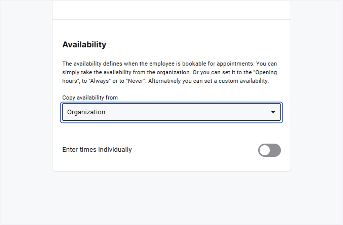 Open the dropdown under the heading Availability and under Copy Availability from