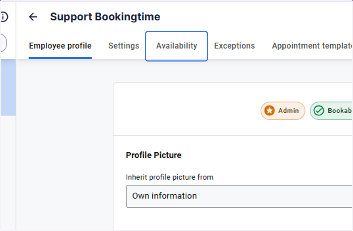 Click on the Availability tab