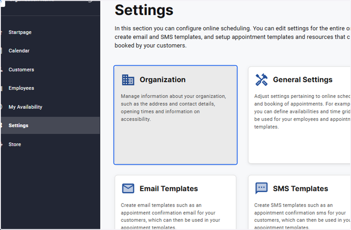 Click on Organization