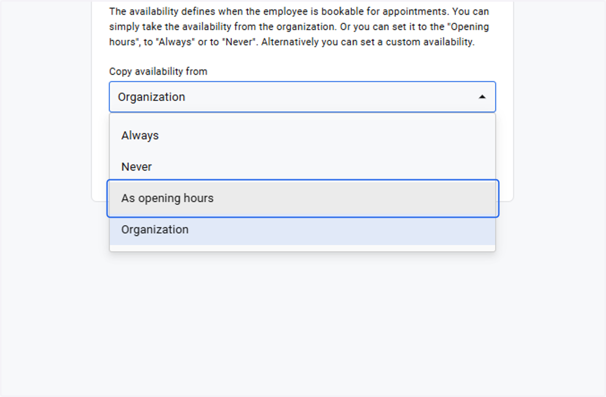Select As opening hours