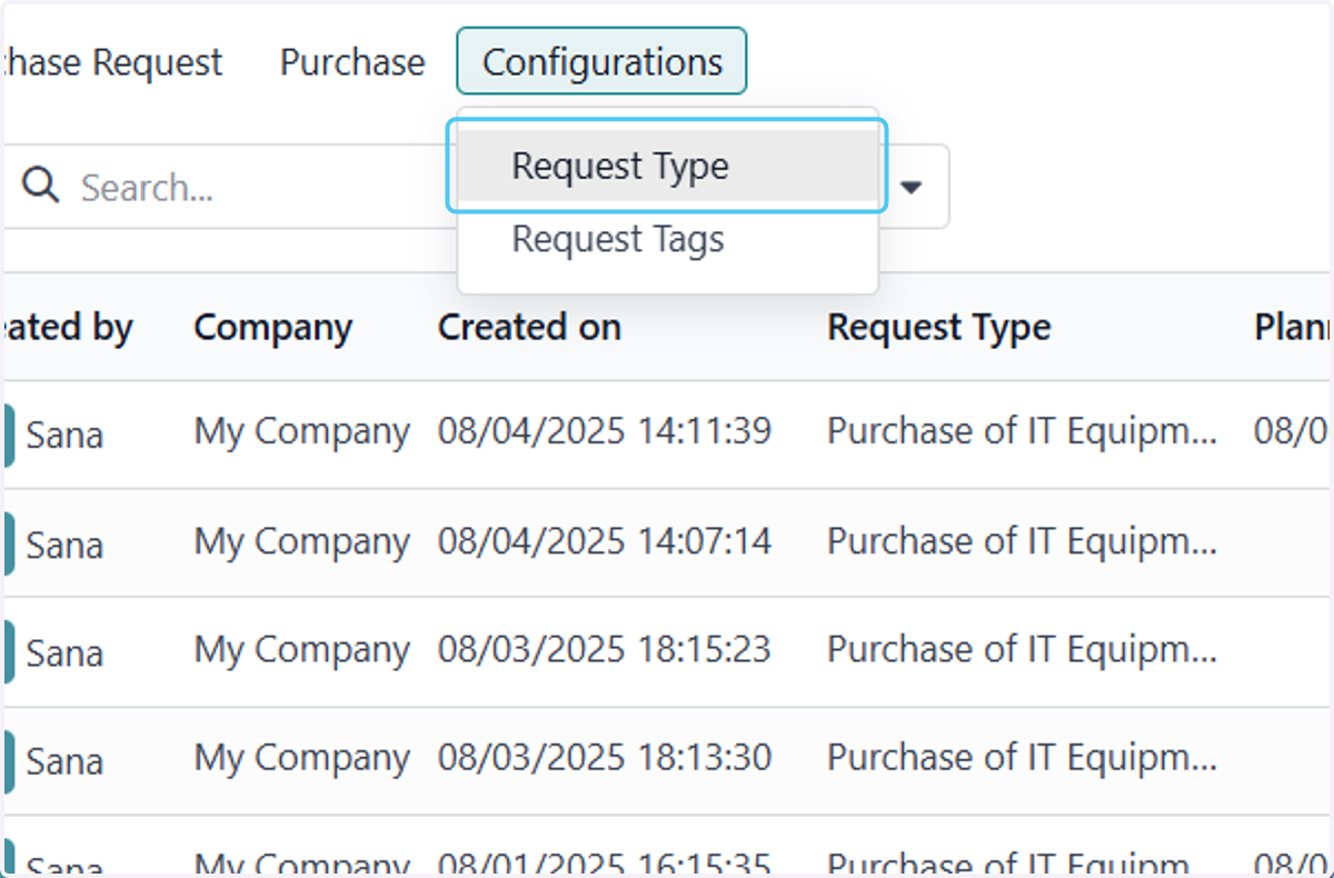 Click on Request Type