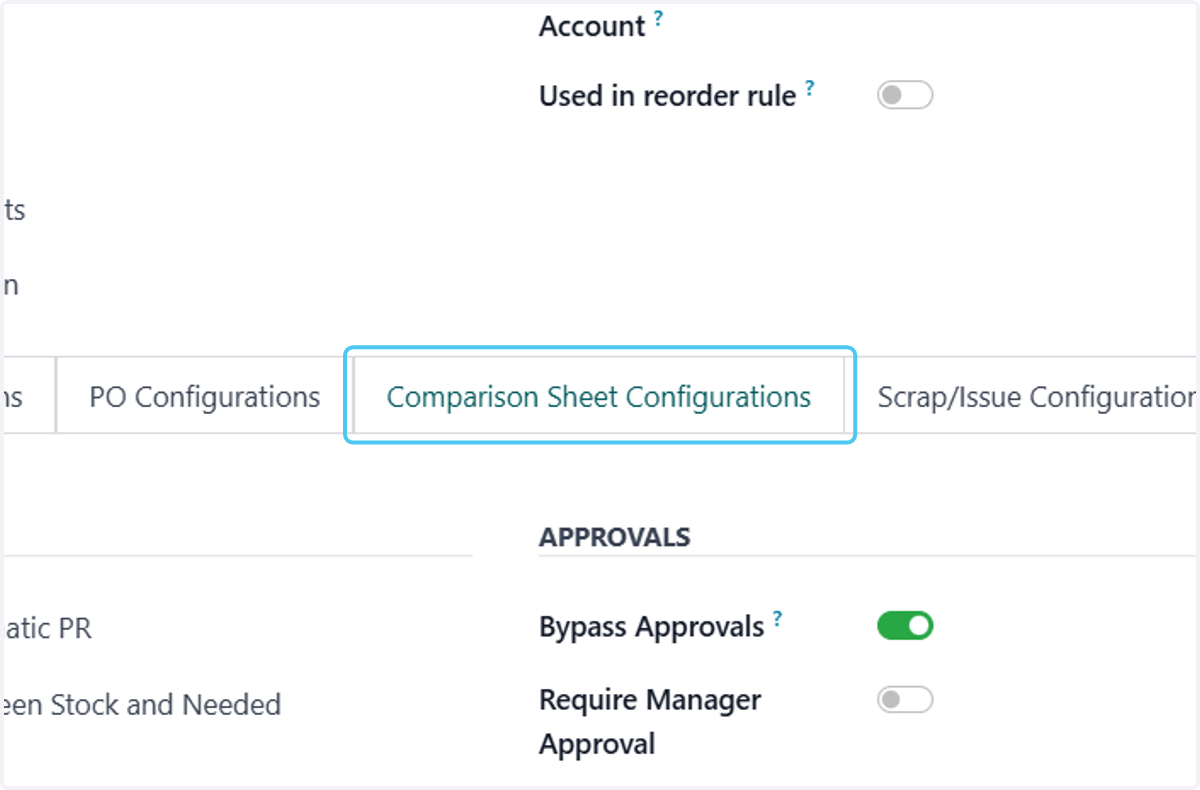 Click on Comparison Sheet Configurations