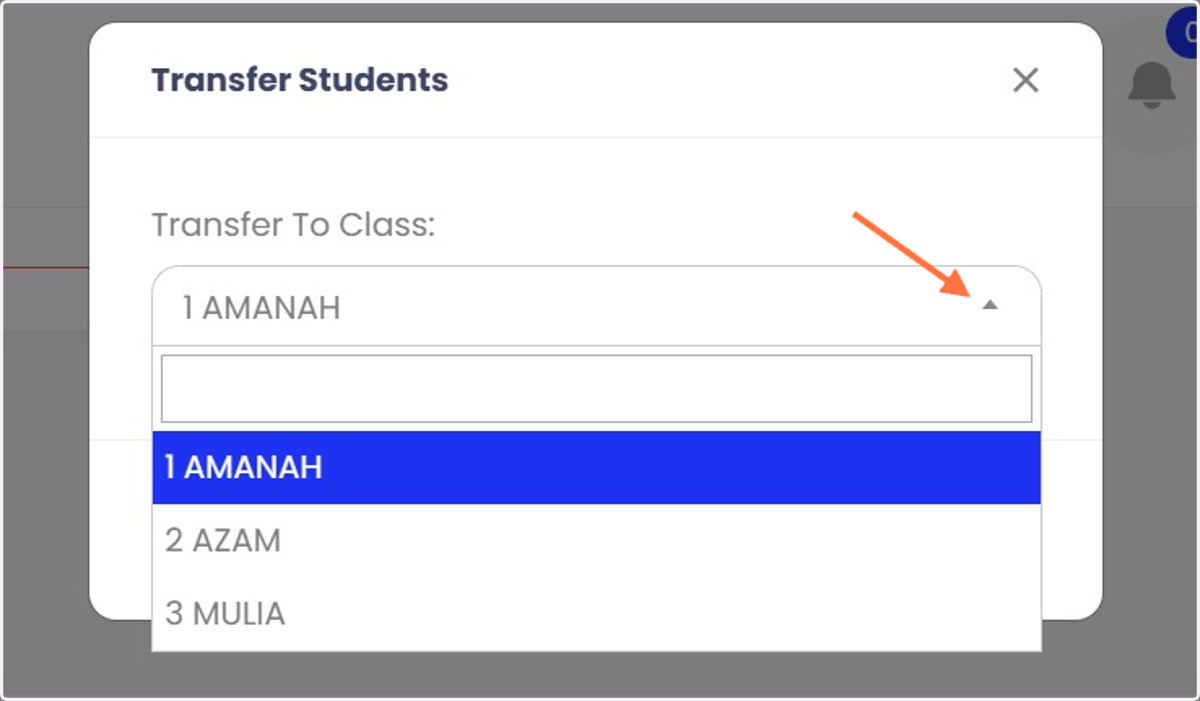 Klik kelas yang ingin diubah, kemudian klik 'Transfer'.