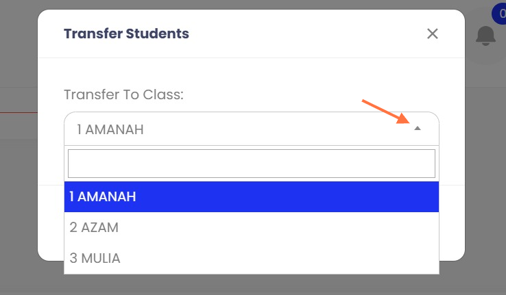 Kemudian pilih kelas yang ingin dipindahkan dan klik 'Transfer'.