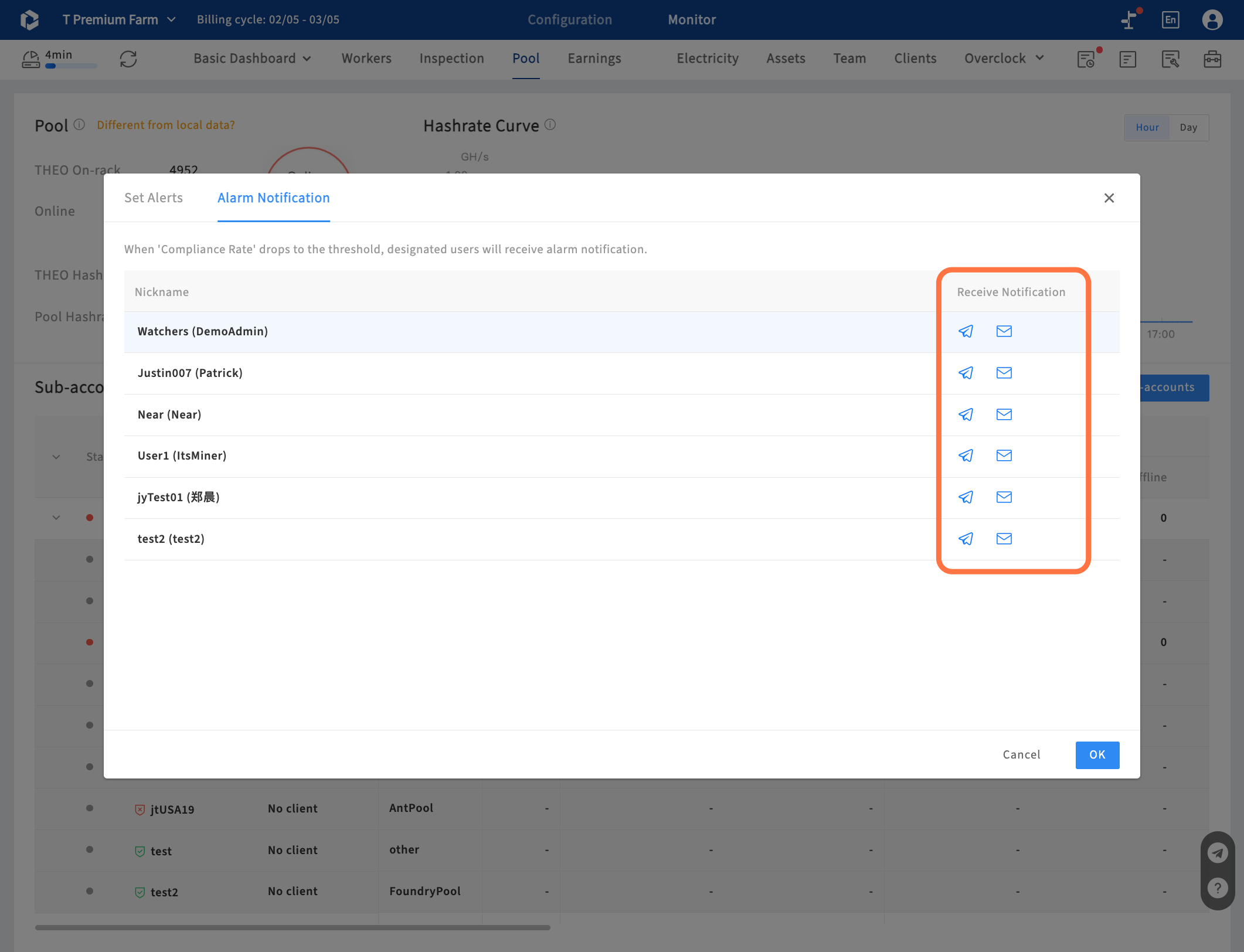 Alarm Notification page is for seting who will receive the alarm message. Click the icon to enable it.