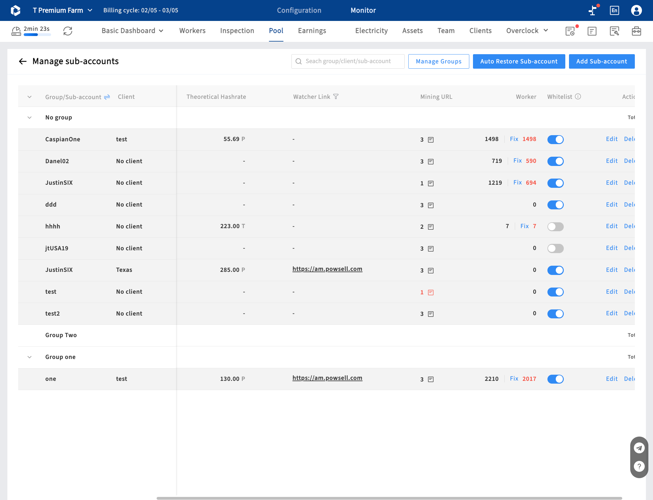 Sub-account whitelist - enabling the whitelist of sub-account, means that this sub-accout is in the whitelist. Any sub-account scaned not in whitelist will be identified as a fault of "not in whitelist" and filtered out in the fault statistics bar of
