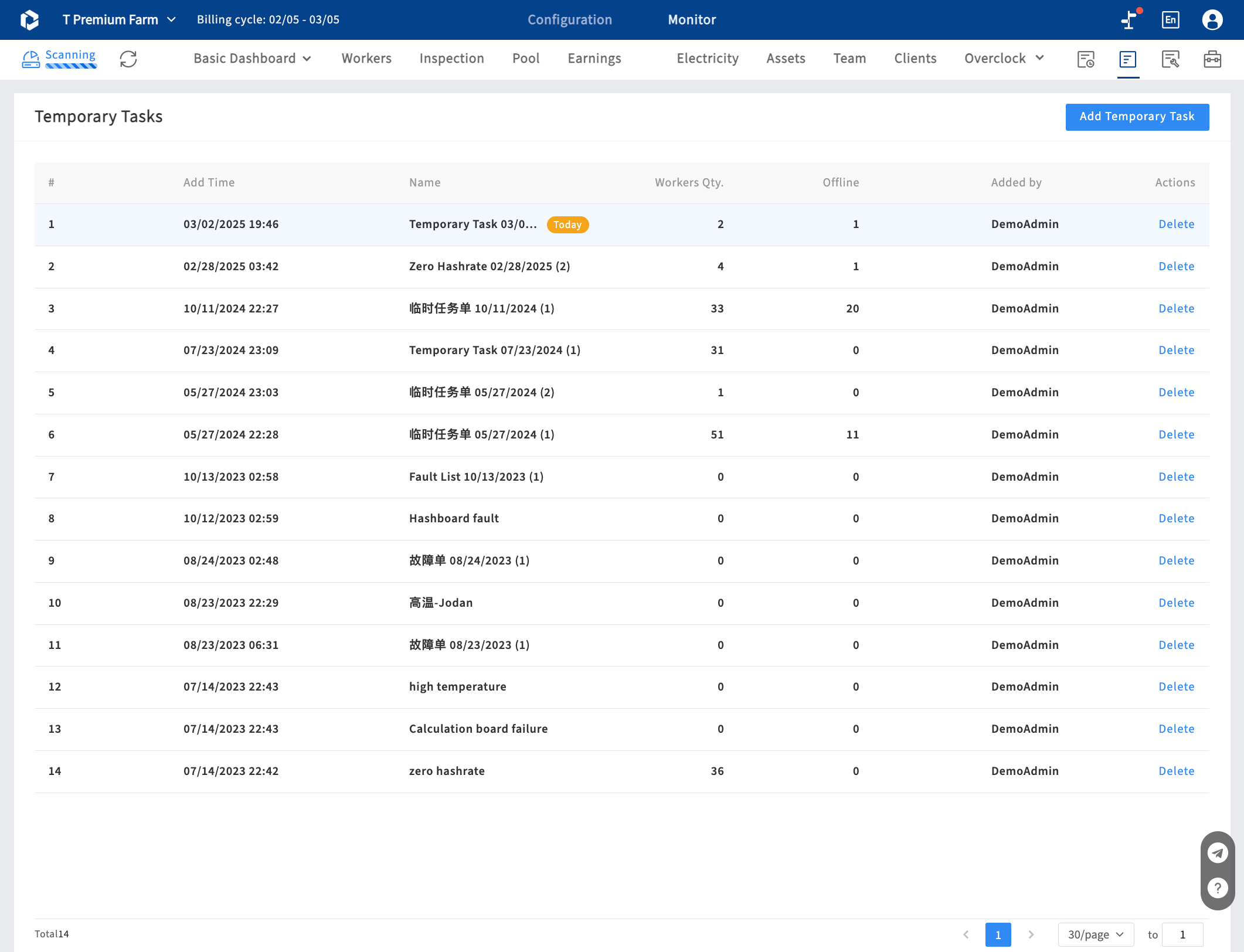 Then anyone can open the task list and the miner list of each task.