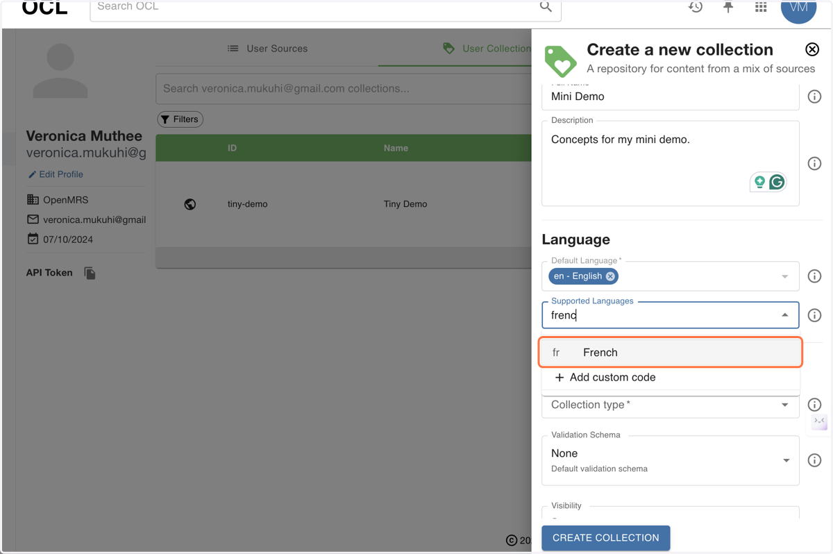 Add supported languages for the collection.