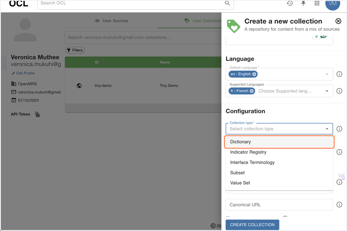 Specify "Dictionary" as the collection type.