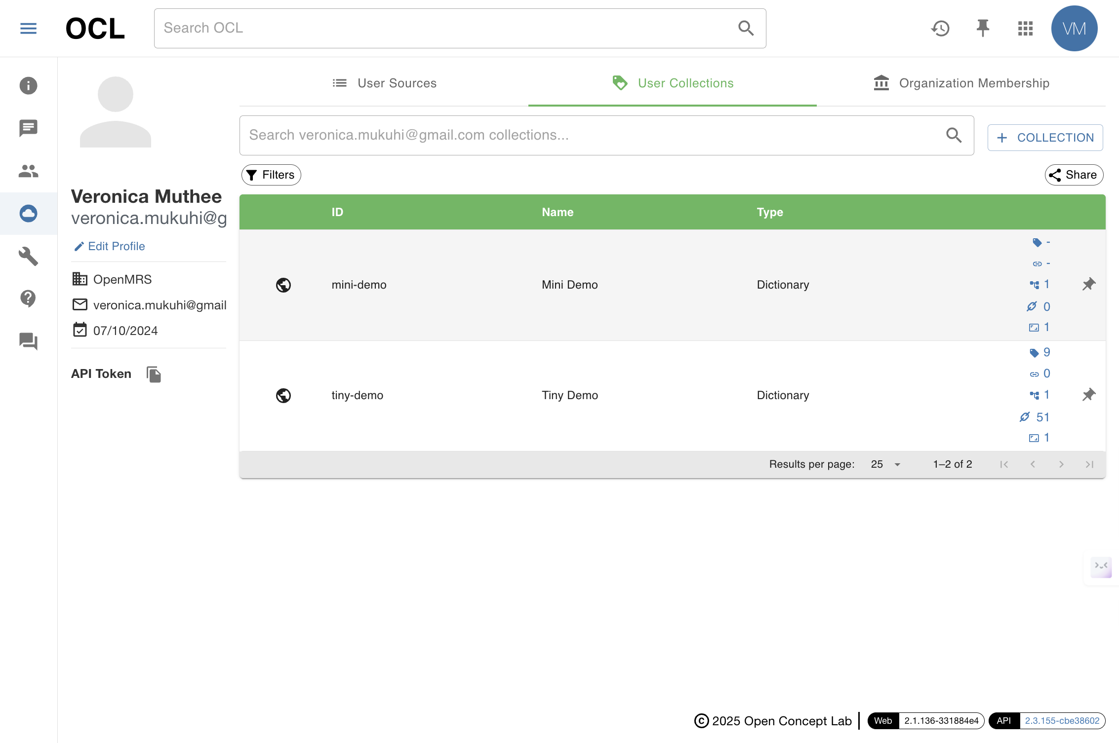 When you check the "User Collections", you can see the newly created "mini-demo" collection.
