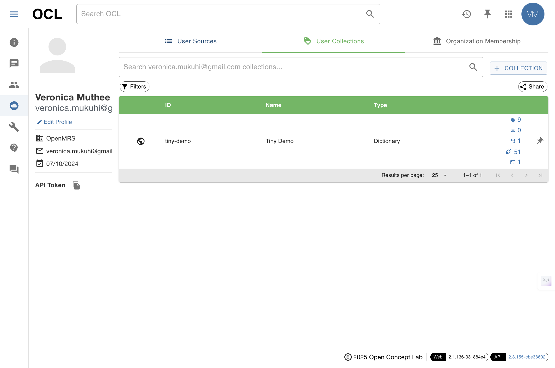 Navigate to "User Collections" and click on the + Collection button.