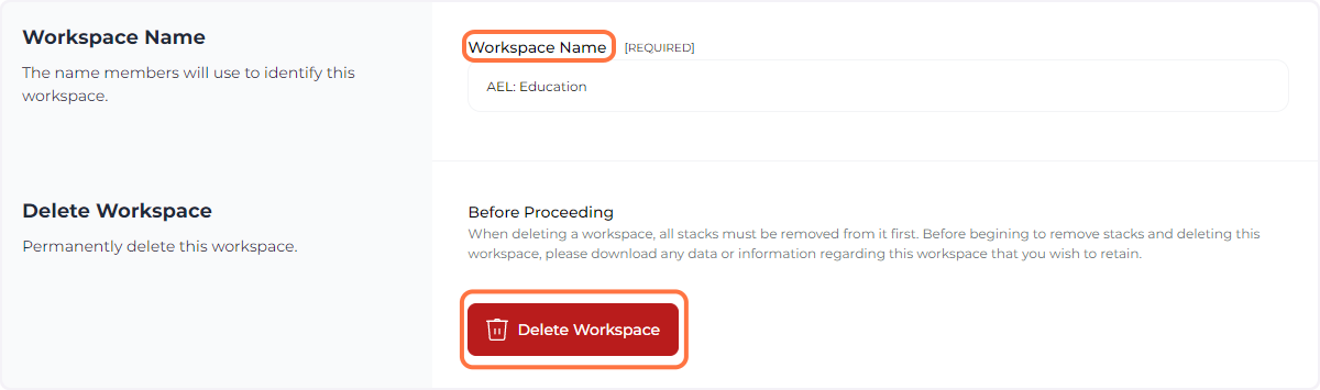 You can Rename or Delete a Workspace