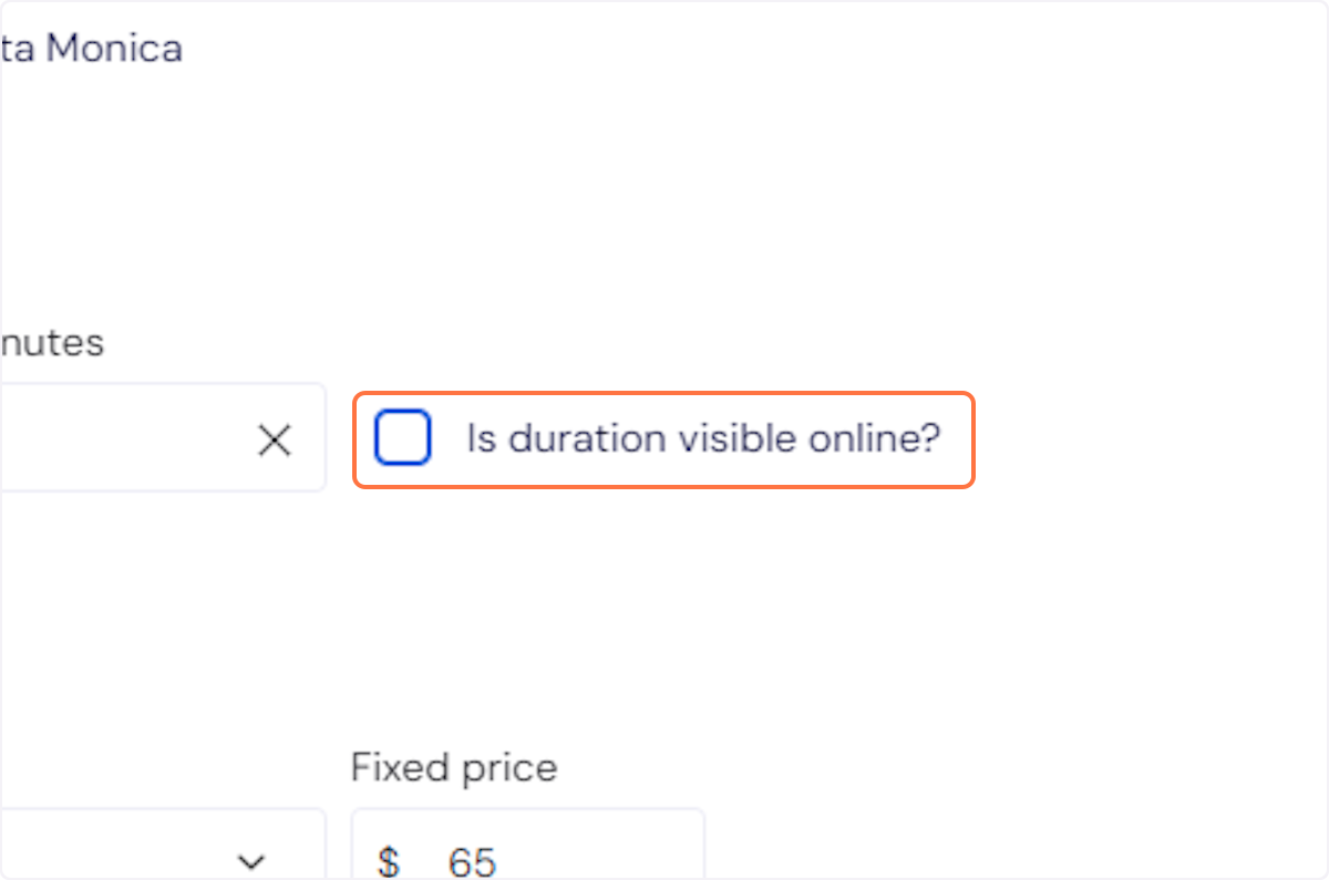 Select the checkbox next to 'Is duration visible online' to OFF