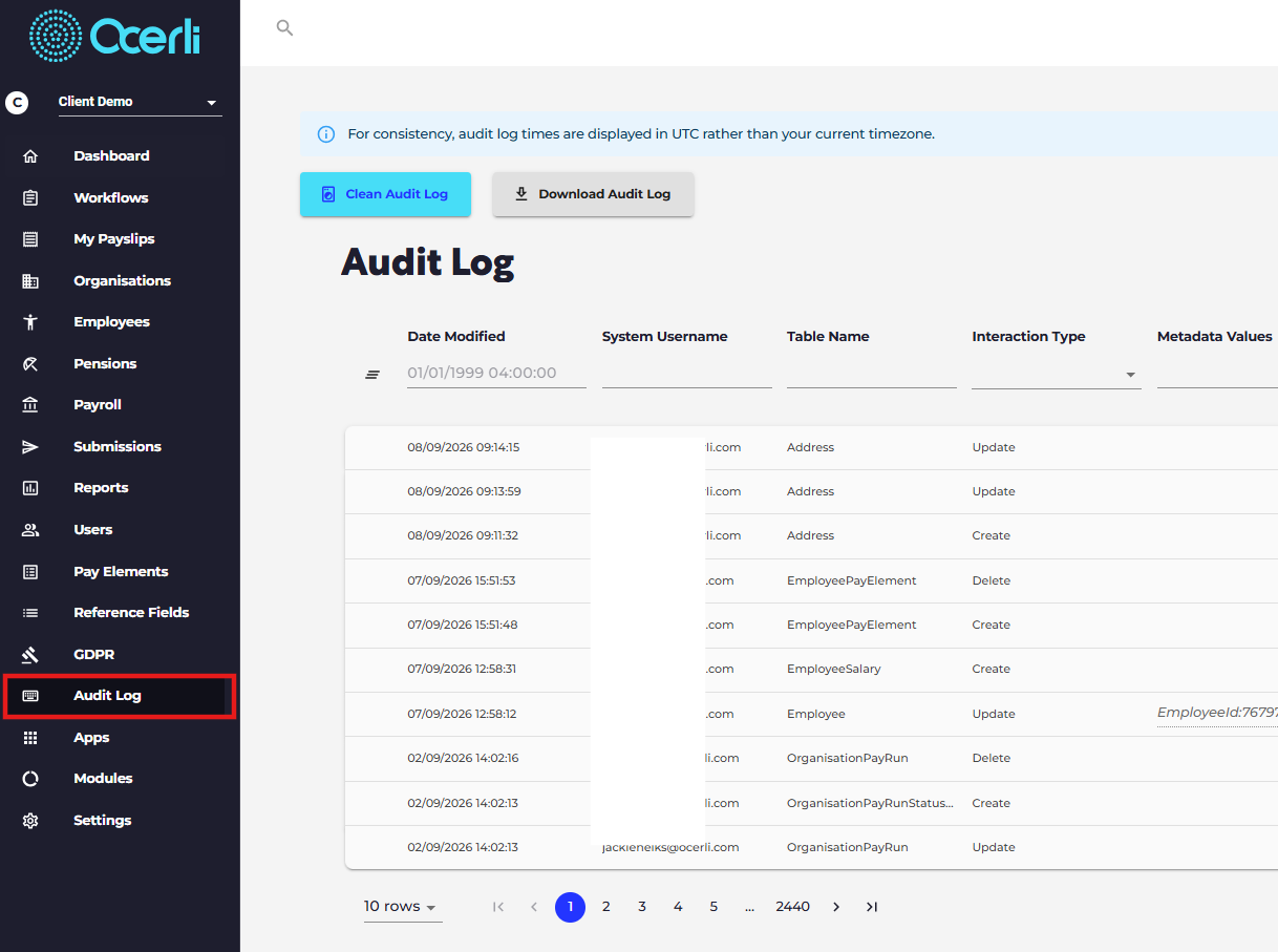 Audit log: View, clean or download your account’s audit log to track user actions.