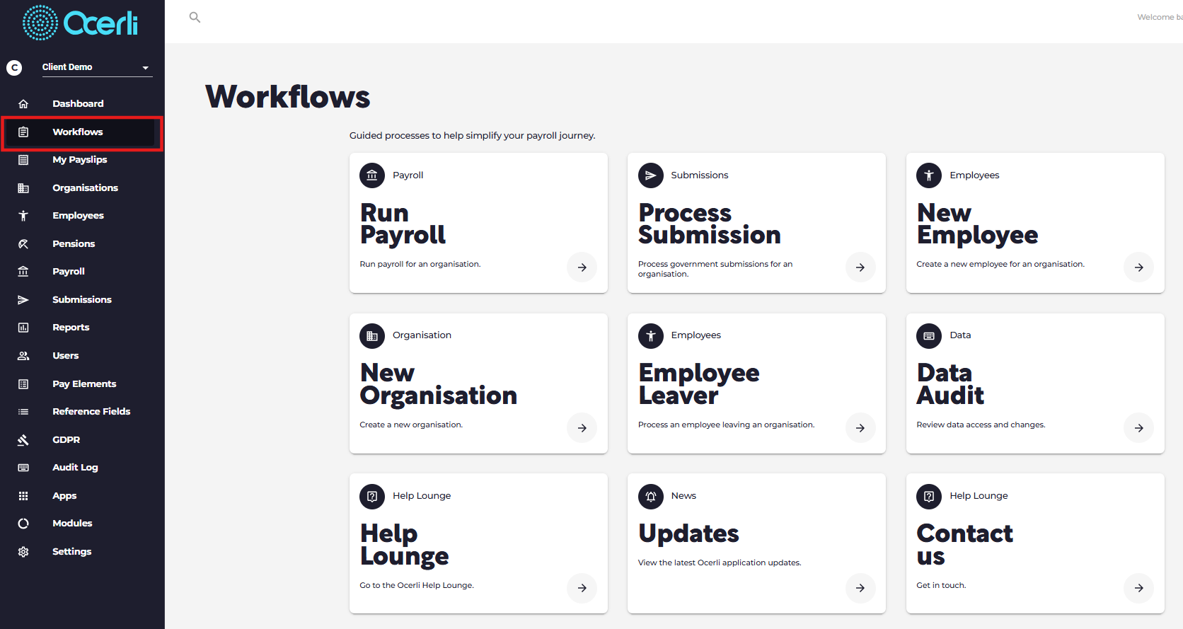 Workflows: Quick link tiles to all workflows in the app