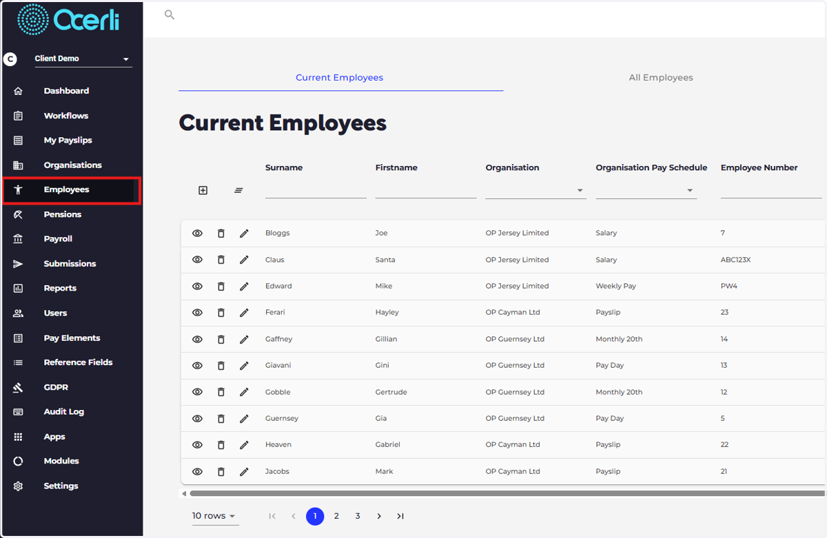 Employees: Add employees and edit employee details.