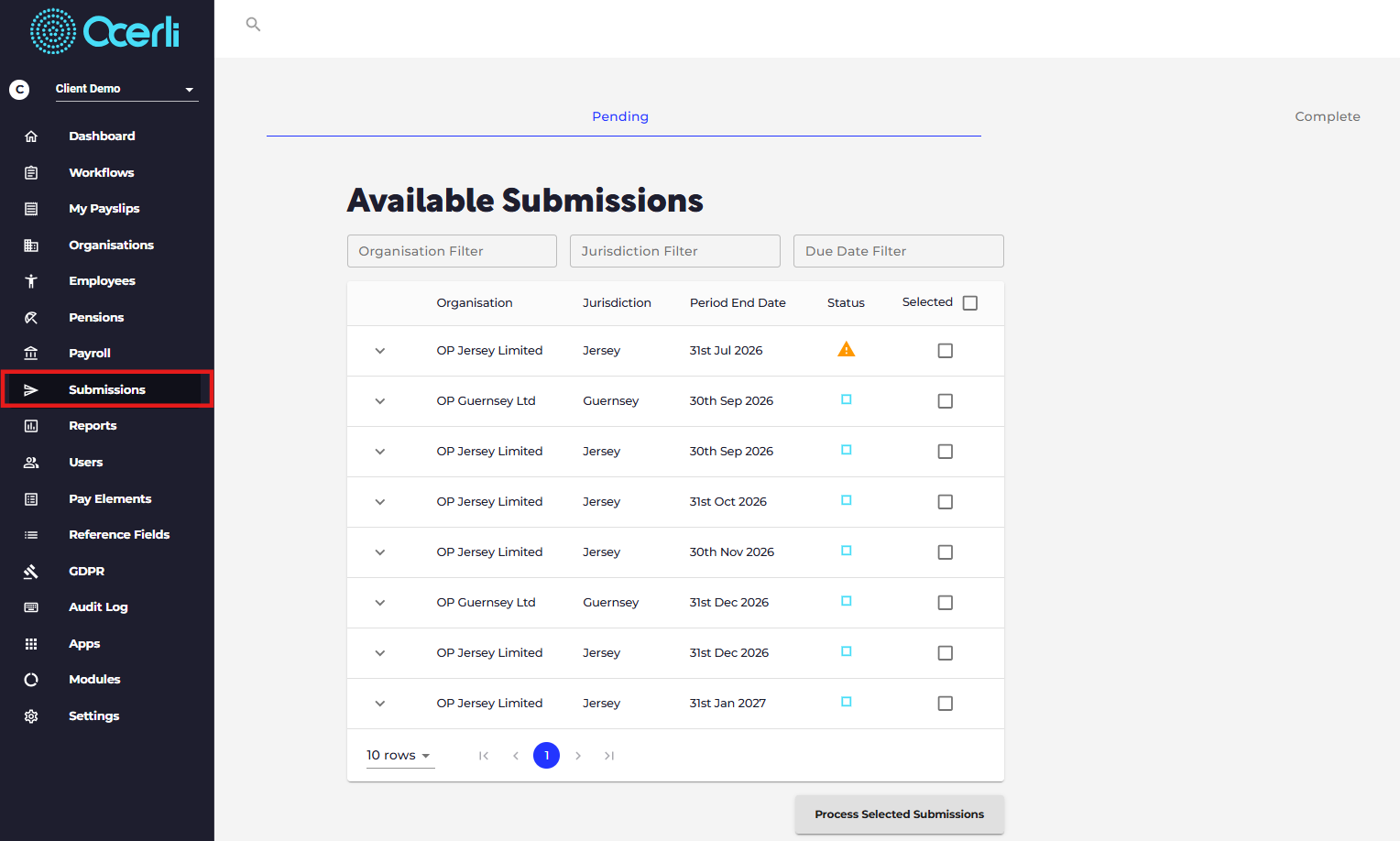 Submissions: Submit your jurisdictional returns