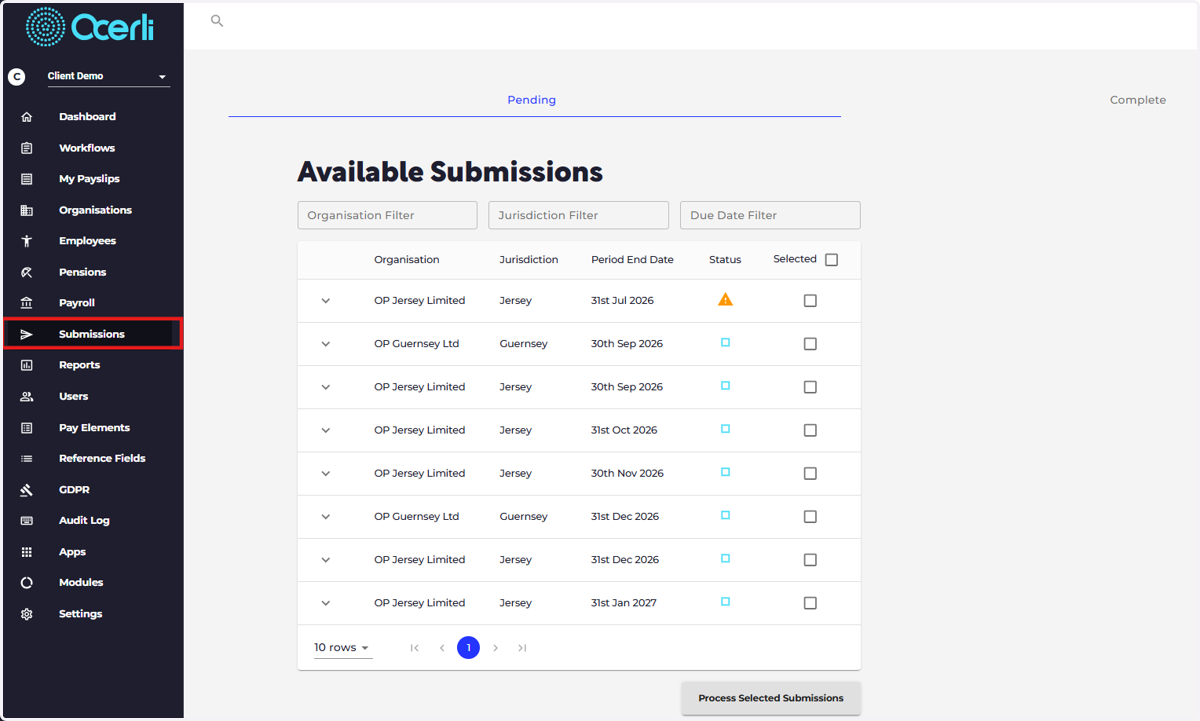 Submissions: Submit your jurisdictional returns