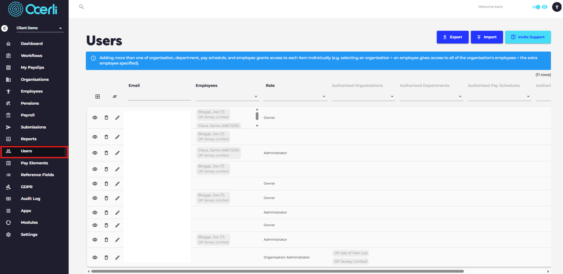 Users: Add, edit and delete user accounts and set user permissions (access rights)