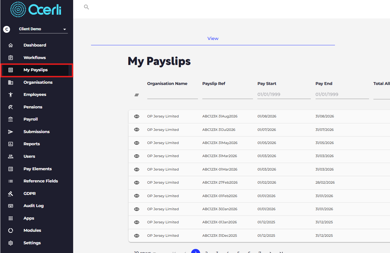 My Payslips: All your payslips are stored here