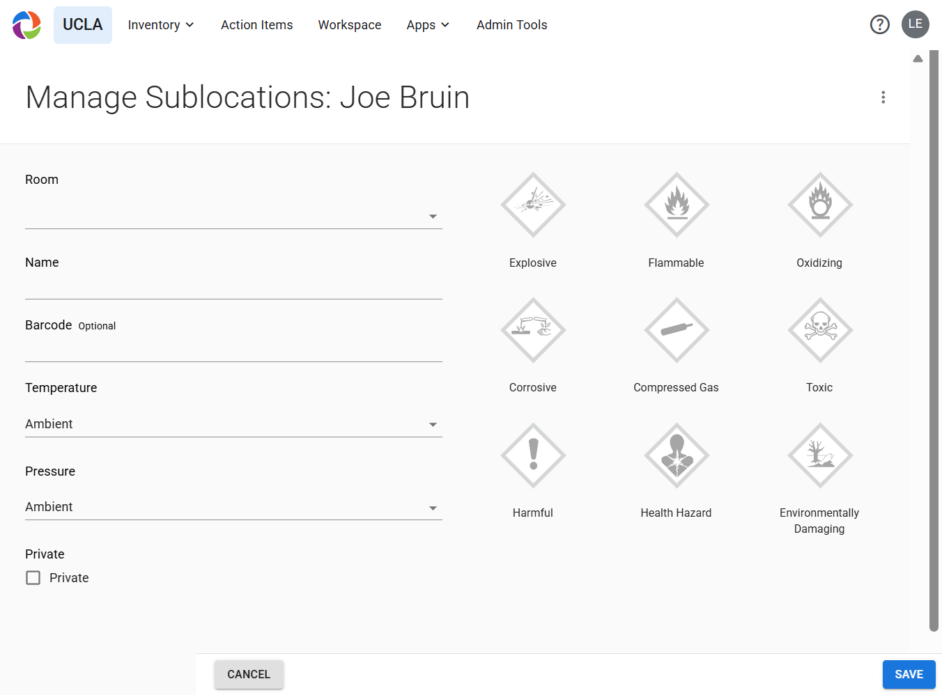 Open the room dropdown menu for sublocation