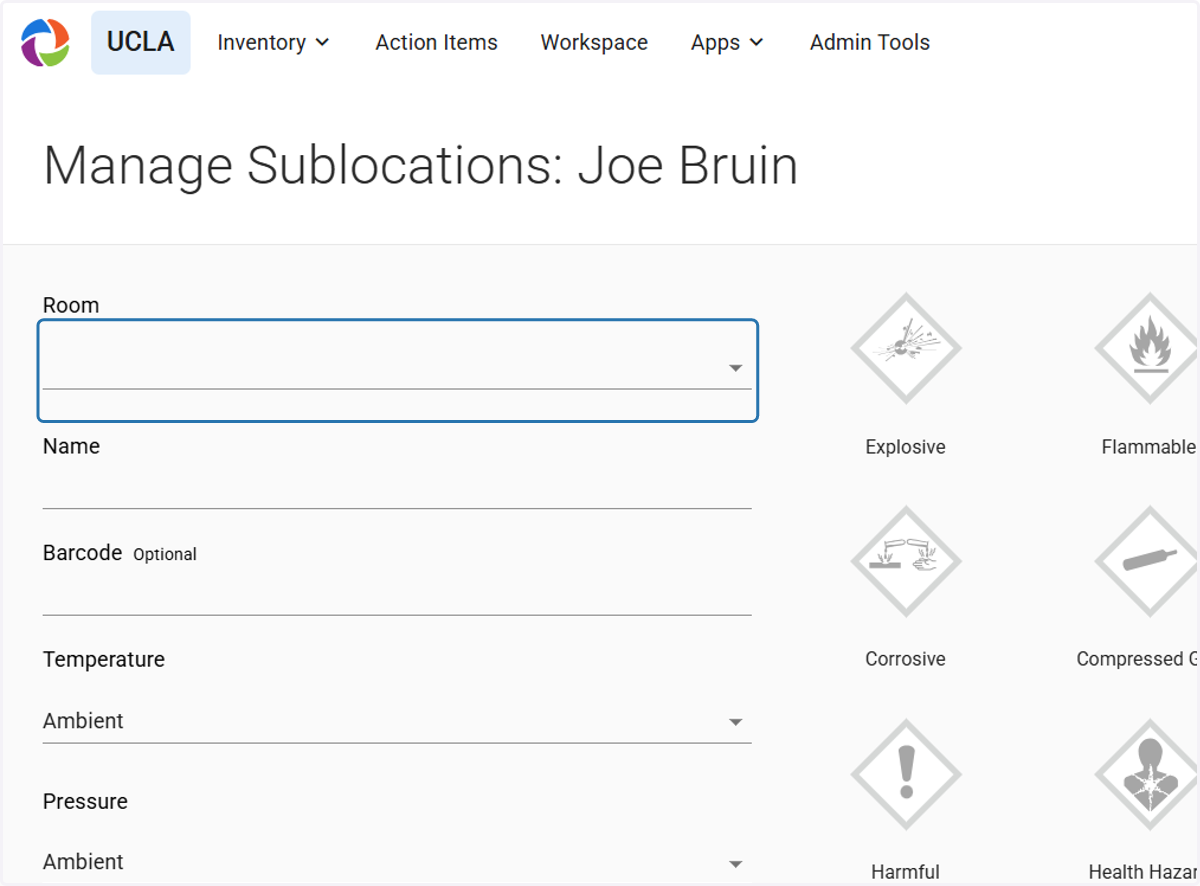 Open the room dropdown menu for sublocation